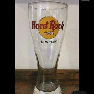 🎸 Vtg Hard Rock Cafe Pilsner Beer Drinking 20oz Tall Glass Yellow Logo New York